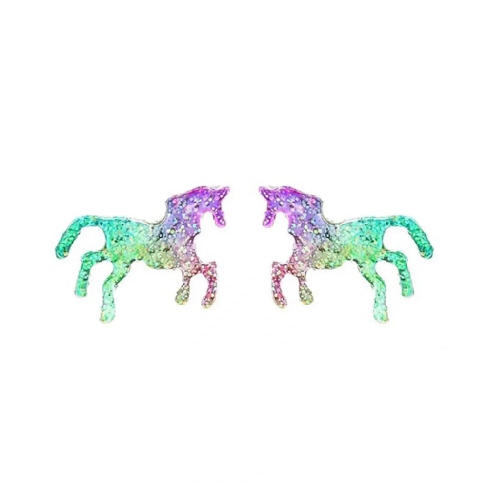 Unicorn Ombré Glitter Festival Sparkle Pierced Stud Earrings NIBag
